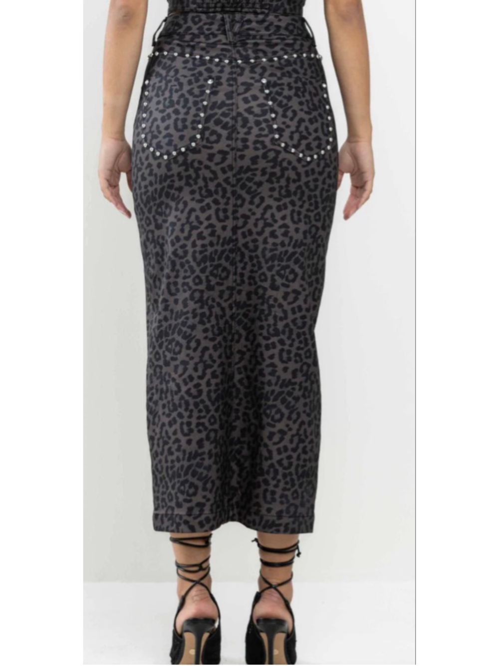 VBRT Leopard Out Of The Wild Rhinestone Column Skirt Womens size large - Picture 2 of 12